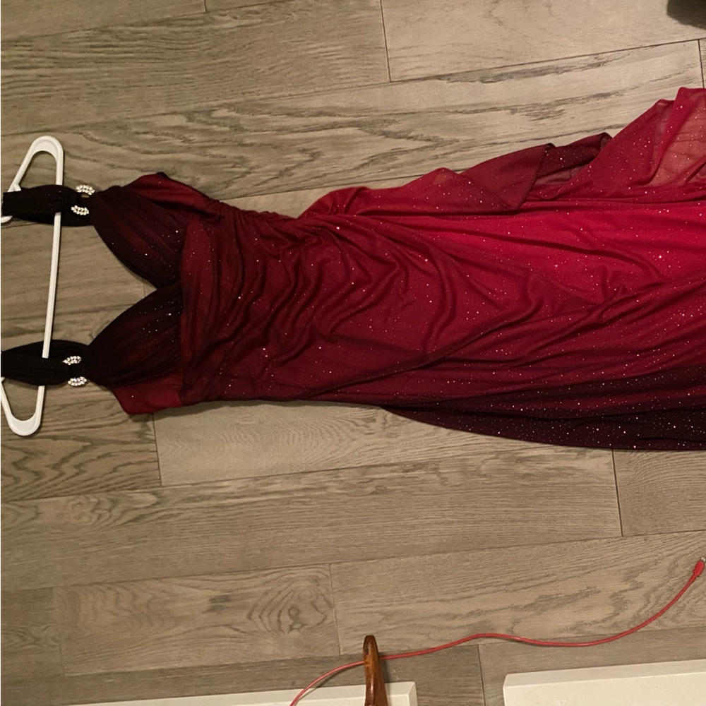 Red Asymmetrical Ruched formal Gown - Picture 3 of 10